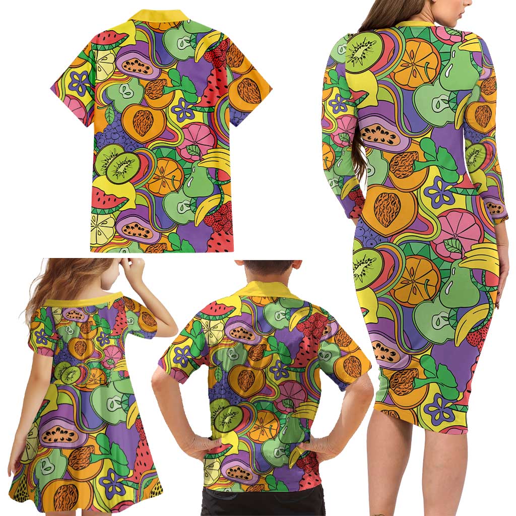 Hawaii Fruits Hippie Style Family Matching Long Sleeve Bodycon Dress and Hawaiian Shirt Vibrant Colorful LT01 - Polynesian Pride