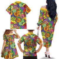 Hawaii Fruits Hippie Style Family Matching Off The Shoulder Long Sleeve Dress and Hawaiian Shirt Vibrant Colorful LT01 - Polynesian Pride