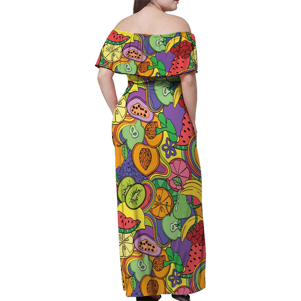 Hawaii Fruits Hippie Style Family Matching Off Shoulder Maxi Dress and Hawaiian Shirt Vibrant Colorful LT01 - Polynesian Pride