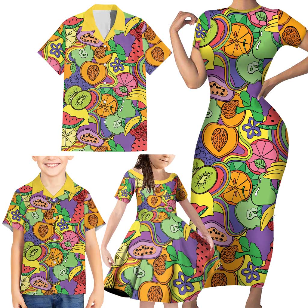 Hawaii Fruits Hippie Style Family Matching Short Sleeve Bodycon Dress and Hawaiian Shirt Vibrant Colorful LT01 - Polynesian Pride