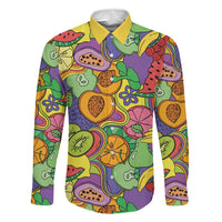 Hawaii Fruits Hippie Style Family Matching Summer Maxi Dress and Hawaiian Shirt Vibrant Colorful LT01 Dad's Shirt - Long Sleeve Multicolor - Polynesian Pride
