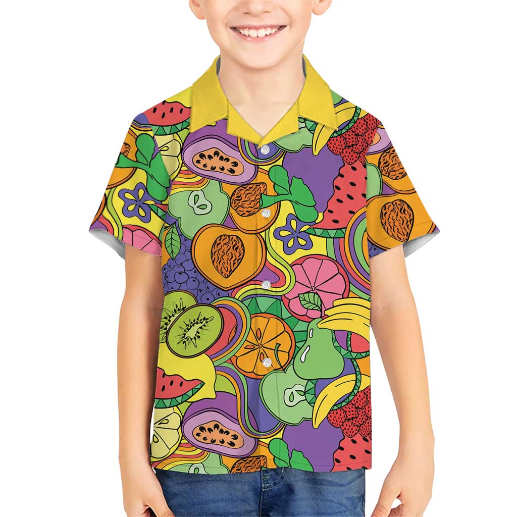 Hawaii Fruits Hippie Style Family Matching Summer Maxi Dress and Hawaiian Shirt Vibrant Colorful LT01 Son's Shirt Multicolor - Polynesian Pride