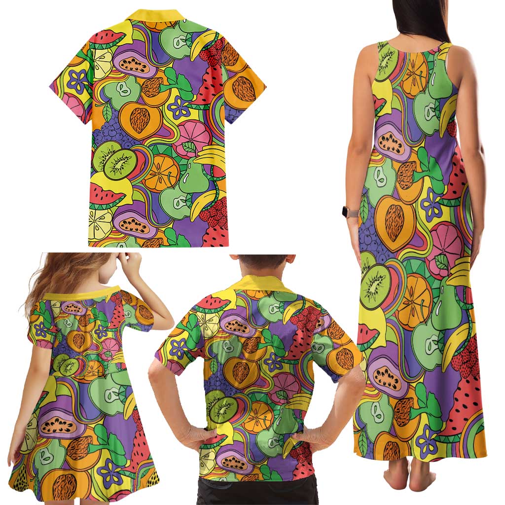 Hawaii Fruits Hippie Style Family Matching Tank Maxi Dress and Hawaiian Shirt Vibrant Colorful LT01 - Polynesian Pride