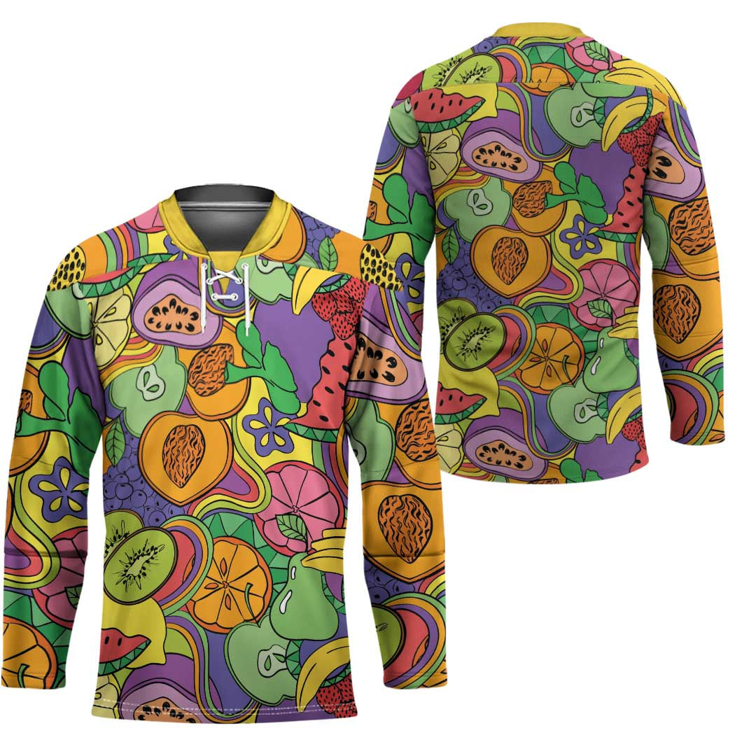 Hawaii Fruits Hippie Style Hockey Jersey Vibrant Colorful