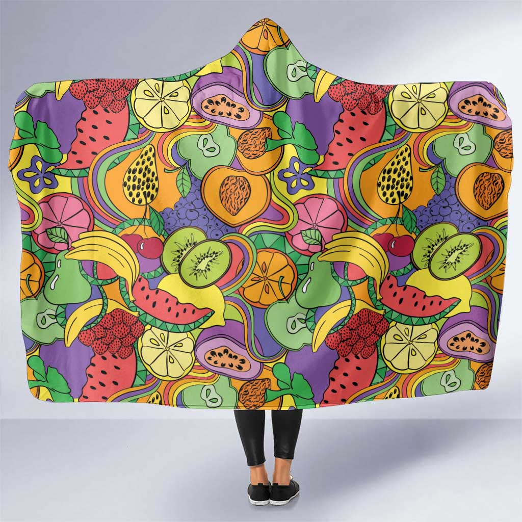 Hawaii Fruits Hippie Style Hooded Blanket Vibrant Colorful