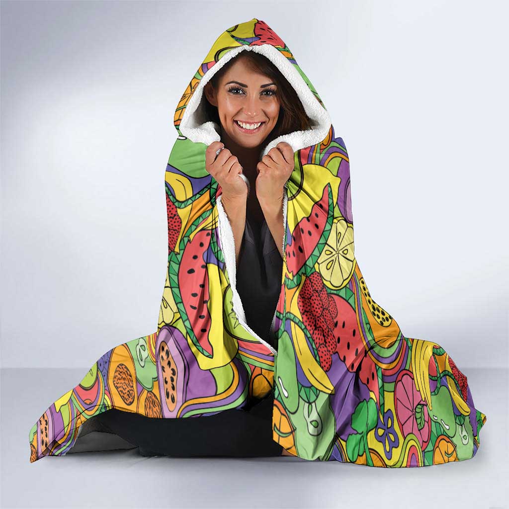 Hawaii Fruits Hippie Style Hooded Blanket Vibrant Colorful