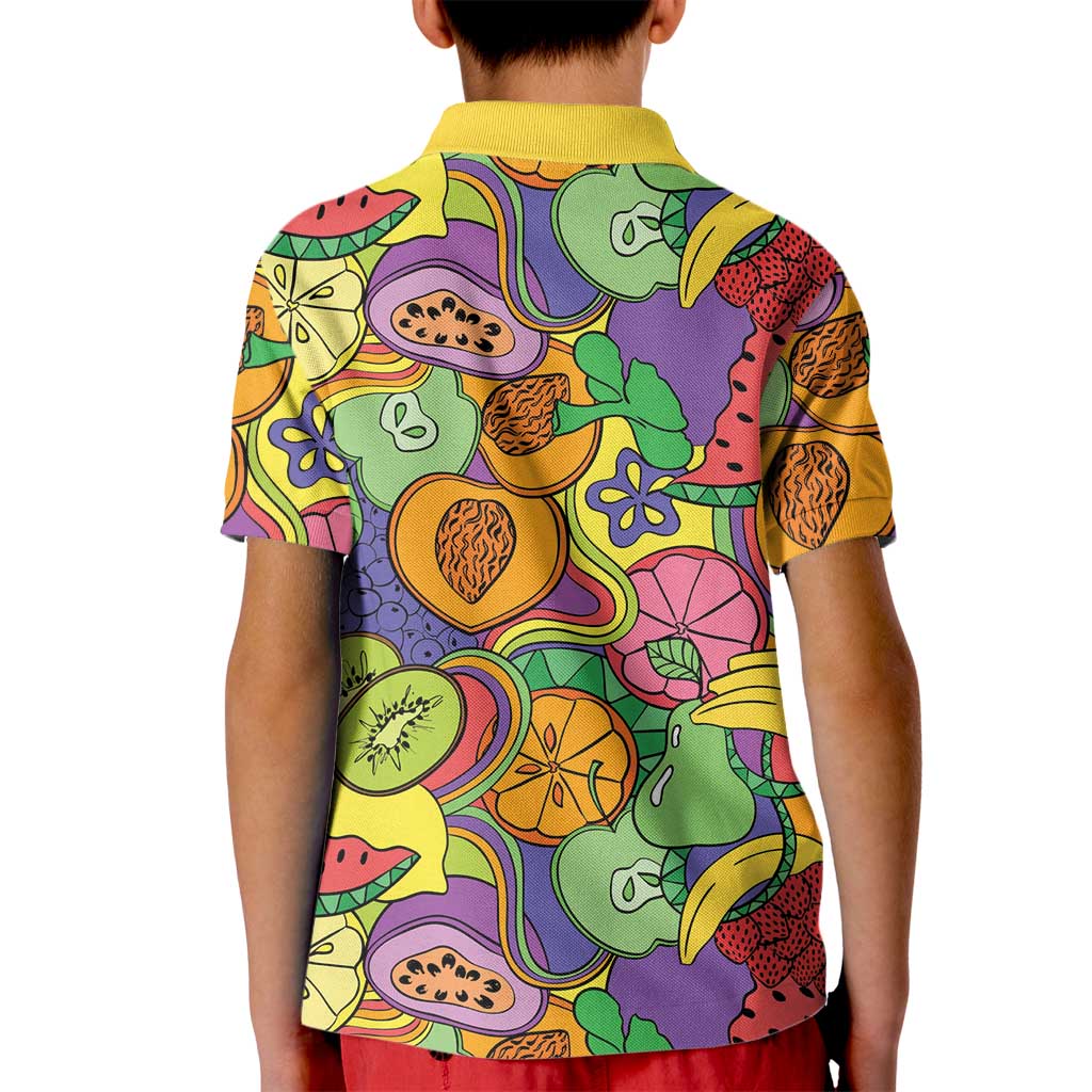 Hawaii Fruits Hippie Style Kid Polo Shirt Vibrant Colorful