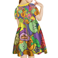 Hawaii Fruits Hippie Style Kid Short Sleeve Dress Vibrant Colorful