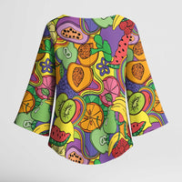 Hawaii Fruits Hippie Style Kimono Sleeve Blouse Vibrant Colorful