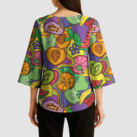 Hawaii Fruits Hippie Style Kimono Sleeve Blouse Vibrant Colorful