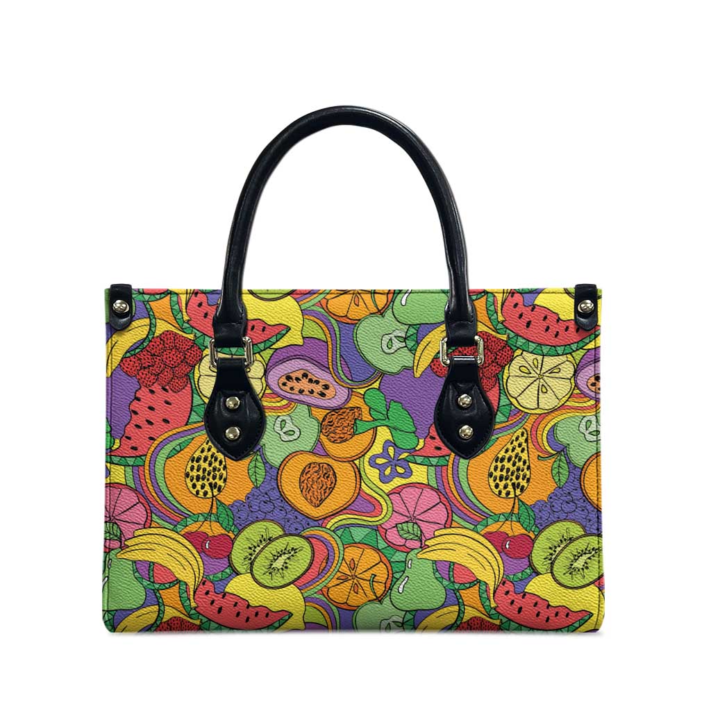 Hawaii Fruits Hippie Style Leather Bag Vibrant Colorful