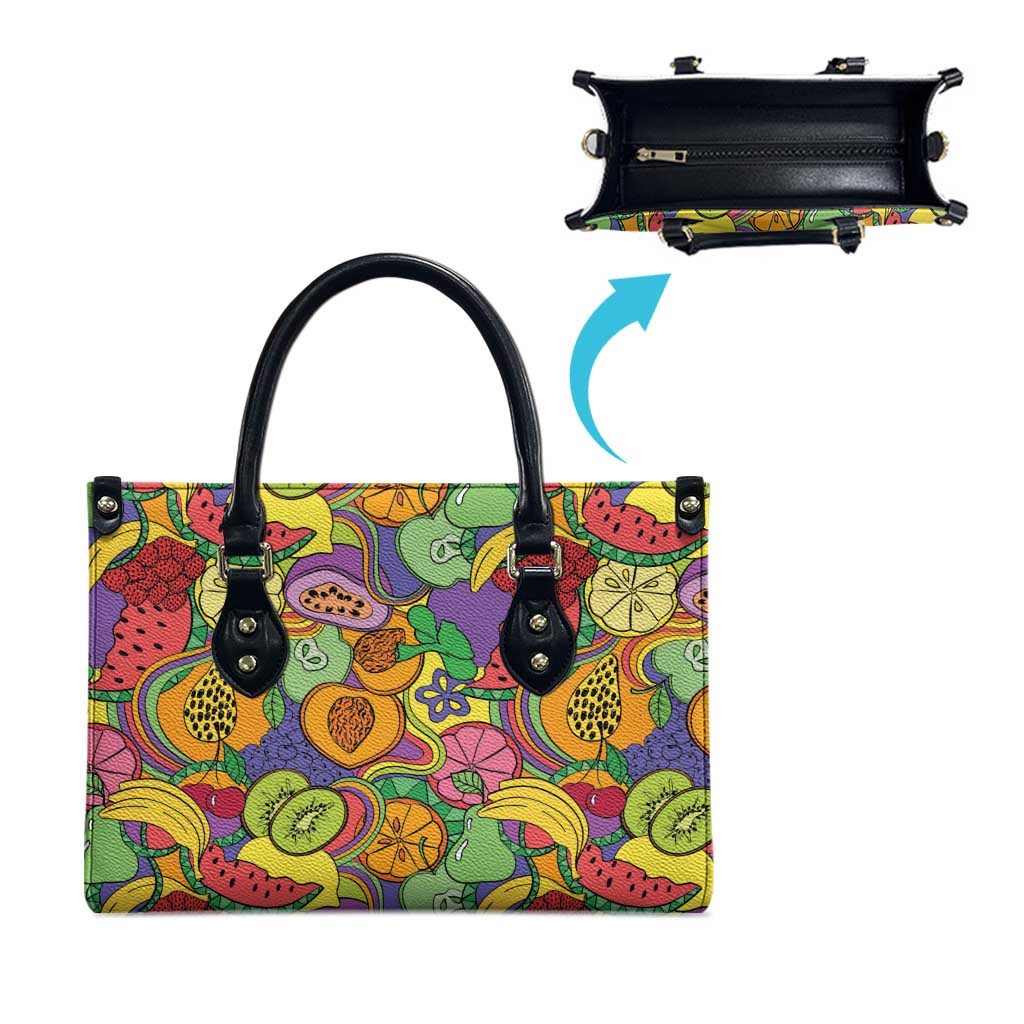Hawaii Fruits Hippie Style Leather Bag Vibrant Colorful