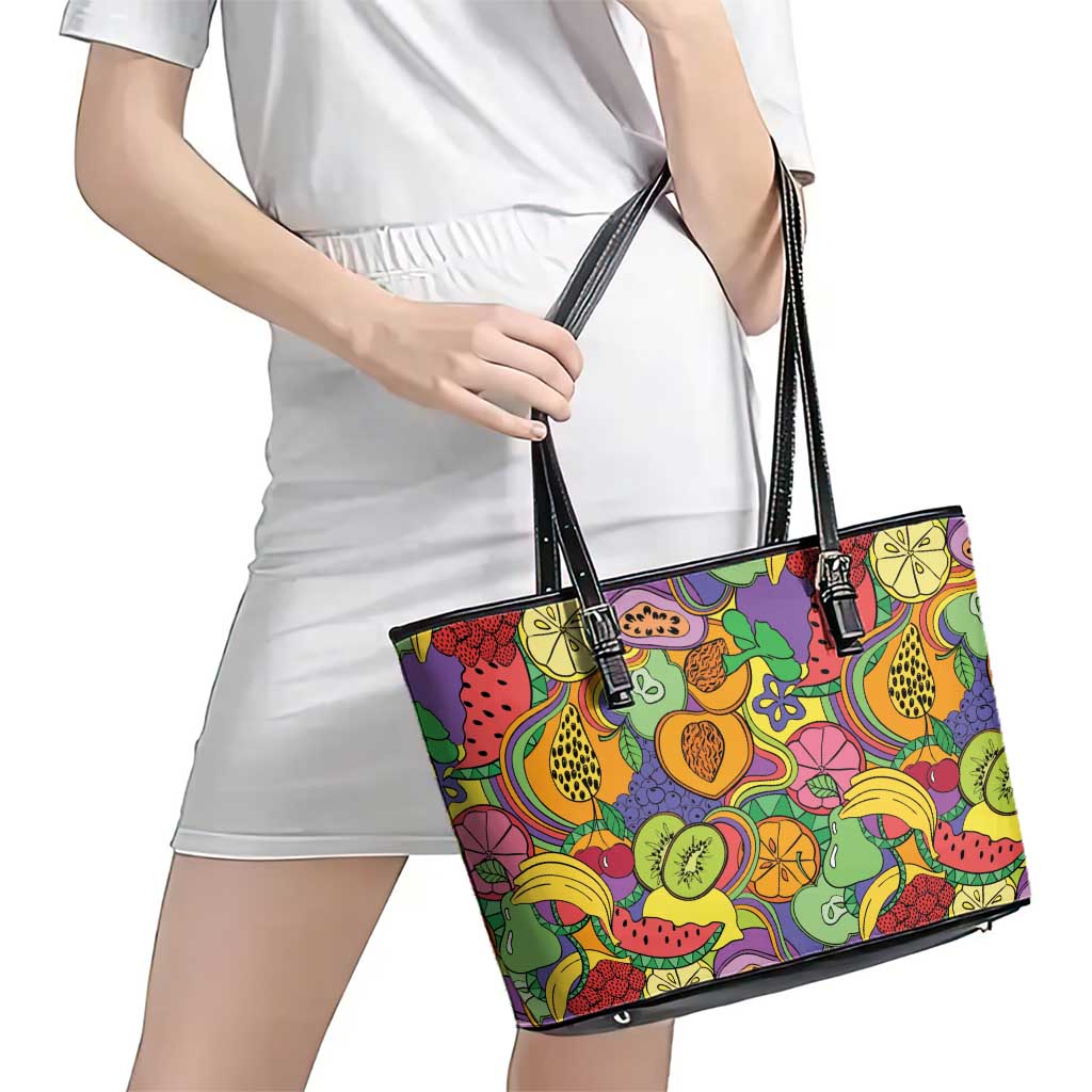 Hawaii Fruits Hippie Style Leather Tote Bag Vibrant Colorful