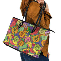 Hawaii Fruits Hippie Style Leather Tote Bag Vibrant Colorful