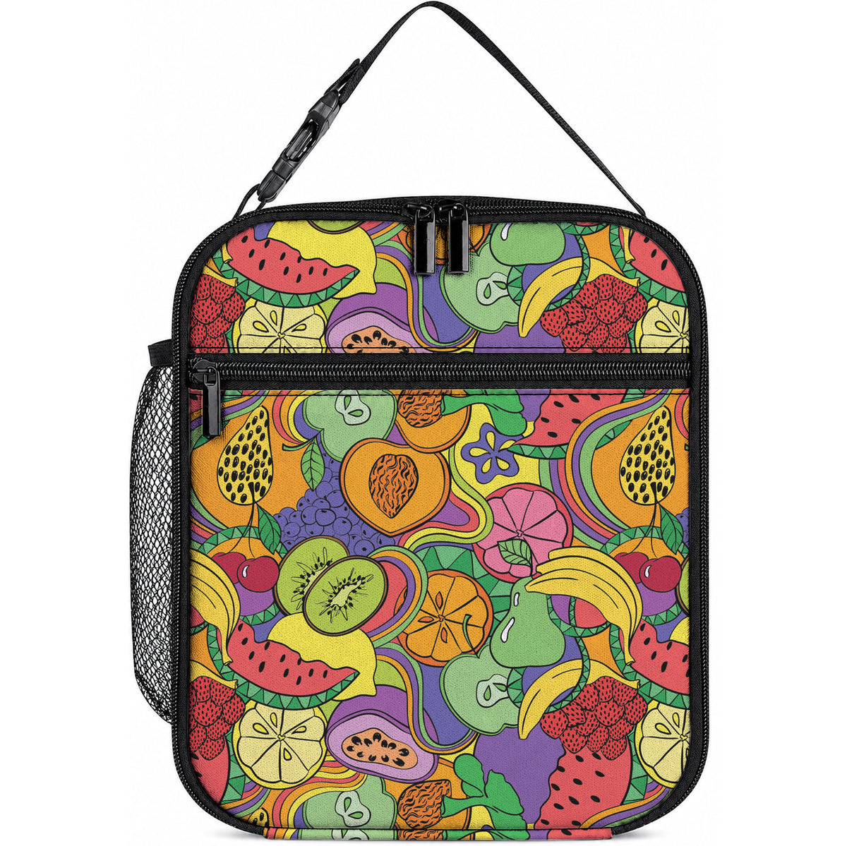 Hawaii Fruits Hippie Style Lunch Bag Vibrant Colorful LT01 10.2 × 8.3 × 4.3 inch Multicolor - Polynesian Pride