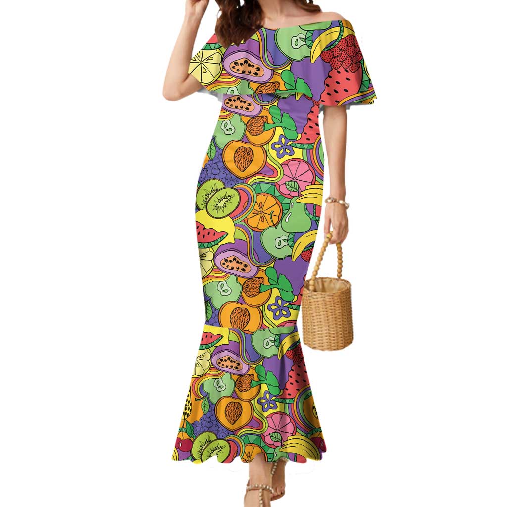 Hawaii Fruits Hippie Style Mermaid Dress Vibrant Colorful