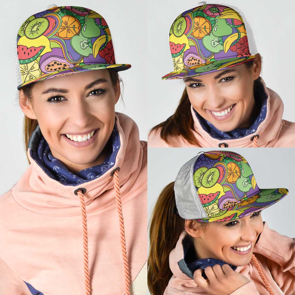 Hawaii Fruits Hippie Style Mesh Trucker Cap Vibrant Colorful