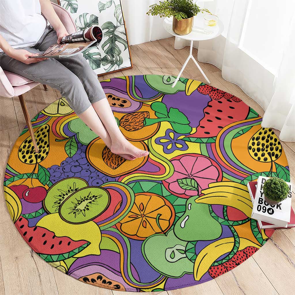 Hawaii Fruits Hippie Style Round Carpet Vibrant Colorful