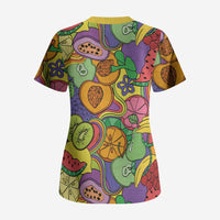 Hawaii Fruits Hippie Style Scrub Top Vibrant Colorful