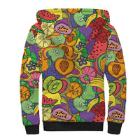 Hawaii Fruits Hippie Style Sherpa Hoodie Vibrant Colorful