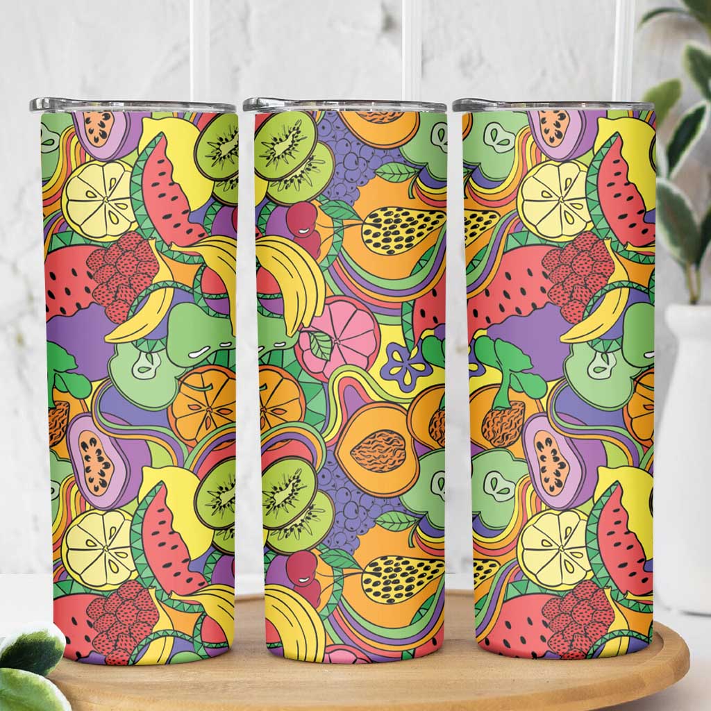Hawaii Fruits Hippie Style Skinny Tumbler Vibrant Colorful