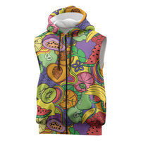 Hawaii Fruits Hippie Style Sleeveless Zip Hoodie Vibrant Colorful