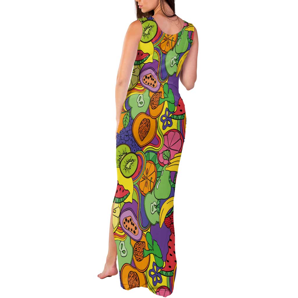 Hawaii Fruits Hippie Style Tank Maxi Dress Vibrant Colorful