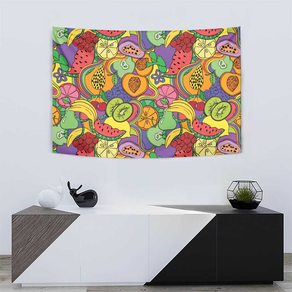 Hawaii Fruits Hippie Style Tapestry Vibrant Colorful