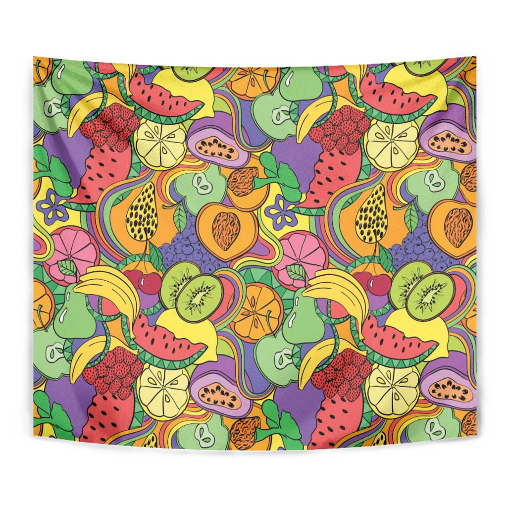 Hawaii Fruits Hippie Style Tapestry Vibrant Colorful