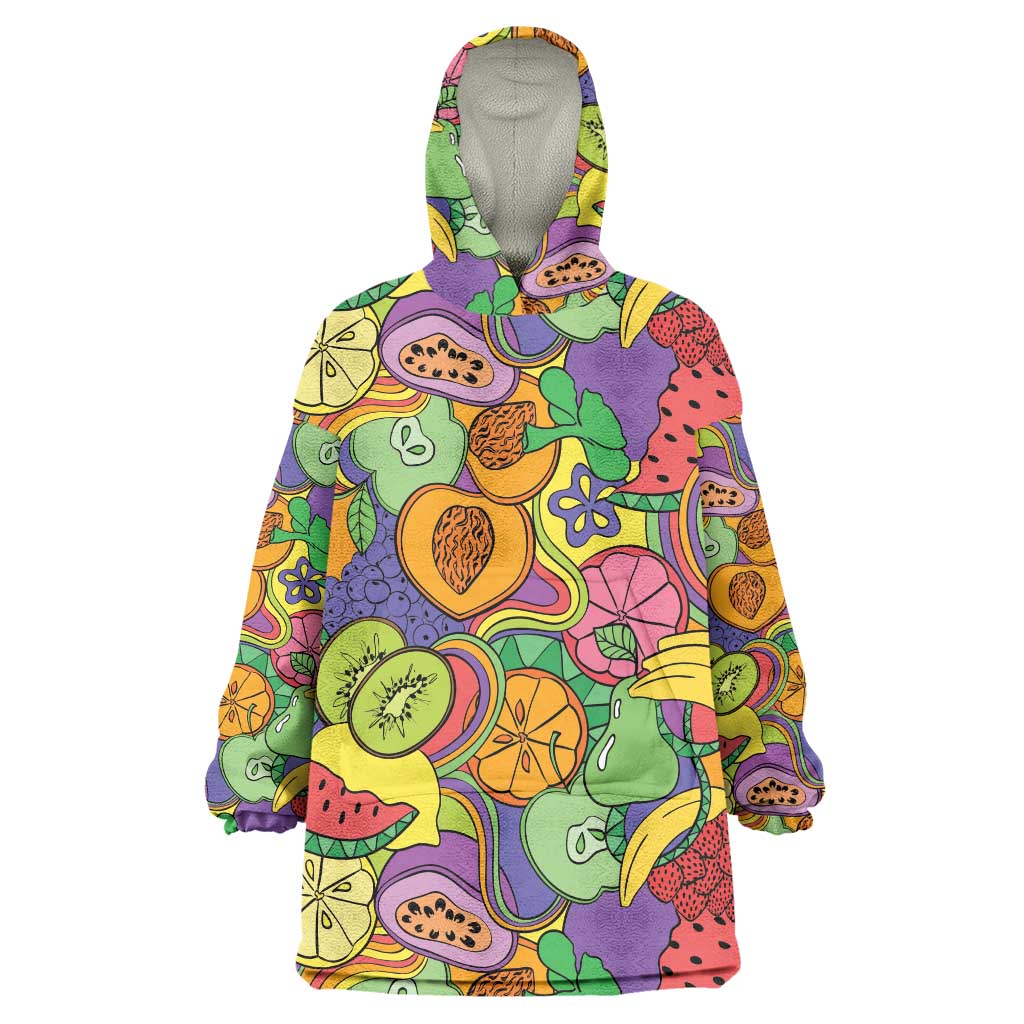 Hawaii Fruits Hippie Style Wearable Blanket Hoodie Vibrant Colorful