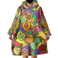 Hawaii Fruits Hippie Style Wearable Blanket Hoodie Vibrant Colorful
