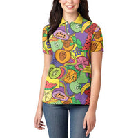 Hawaii Fruits Hippie Style Women Polo Shirt Vibrant Colorful