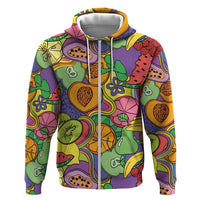 Hawaii Fruits Hippie Style Zip Hoodie Vibrant Colorful