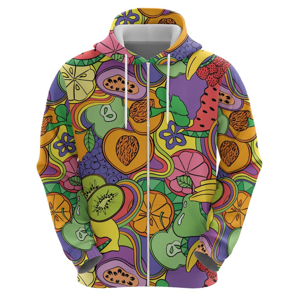 Hawaii Fruits Hippie Style Zip Hoodie Vibrant Colorful