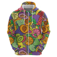 Hawaii Fruits Hippie Style Zip Hoodie Vibrant Colorful