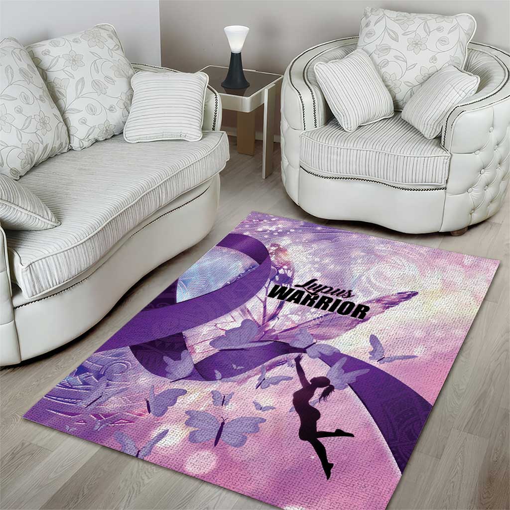 Polynesian Lupus Awareness Area Rug Butterfly Hologram Lupus Warrior