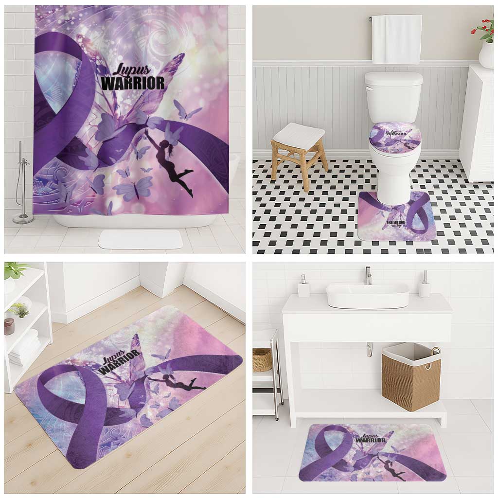 Polynesian Lupus Awareness Bathroom Set Butterfly Hologram Lupus Warrior