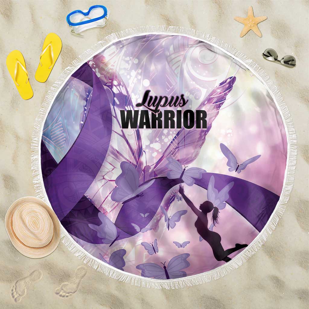 Polynesian Lupus Awareness Beach Blanket Butterfly Hologram Lupus Warrior