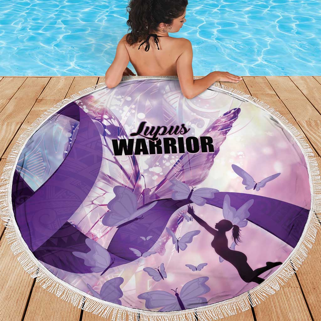 Polynesian Lupus Awareness Beach Blanket Butterfly Hologram Lupus Warrior