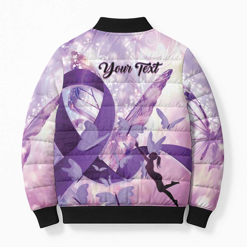 Personalized Polynesian Lupus Awareness Bomber Puffer Jacket Butterfly Hologram Lupus Warrior