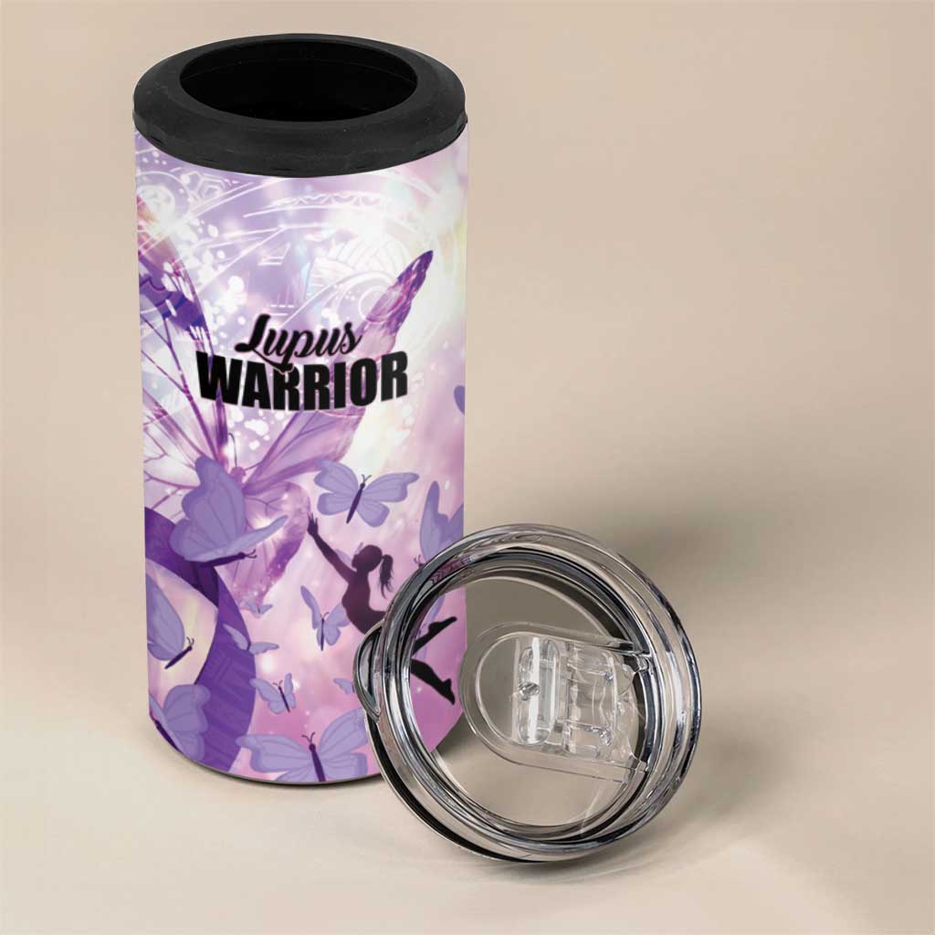 Personalized Polynesian Lupus Awareness 4 in 1 Can Cooler Tumbler Butterfly Hologram Lupus Warrior