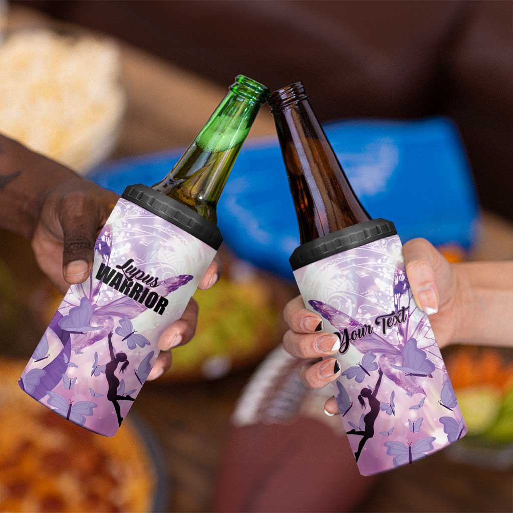 Personalized Polynesian Lupus Awareness 4 in 1 Can Cooler Tumbler Butterfly Hologram Lupus Warrior