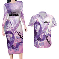 Personalized Polynesian Lupus Awareness Couples Matching Long Sleeve Bodycon Dress and Hawaiian Shirt Butterfly Hologram Lupus Warrior