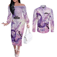 Personalized Polynesian Lupus Awareness Couples Matching Off The Shoulder Long Sleeve Dress and Long Sleeve Button Shirt Butterfly Hologram Lupus Warrior