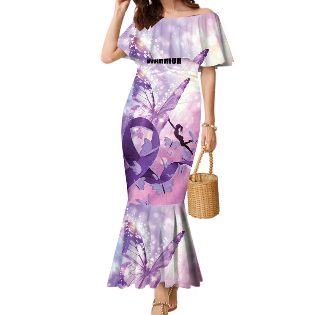 Personalized Polynesian Lupus Awareness Family Matching Mermaid Dress and Hawaiian Shirt Butterfly Hologram Lupus Warrior LT01 Mom's Dress Purple - Polynesian Pride