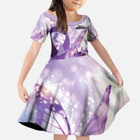 Personalized Polynesian Lupus Awareness Family Matching Off The Shoulder Long Sleeve Dress and Hawaiian Shirt Butterfly Hologram Lupus Warrior LT01 Daughter's Dress Purple - Polynesian Pride