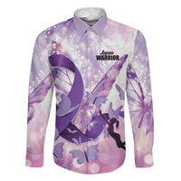 Personalized Polynesian Lupus Awareness Family Matching Off The Shoulder Long Sleeve Dress and Hawaiian Shirt Butterfly Hologram Lupus Warrior LT01 Dad's Shirt - Long Sleeve Purple - Polynesian Pride
