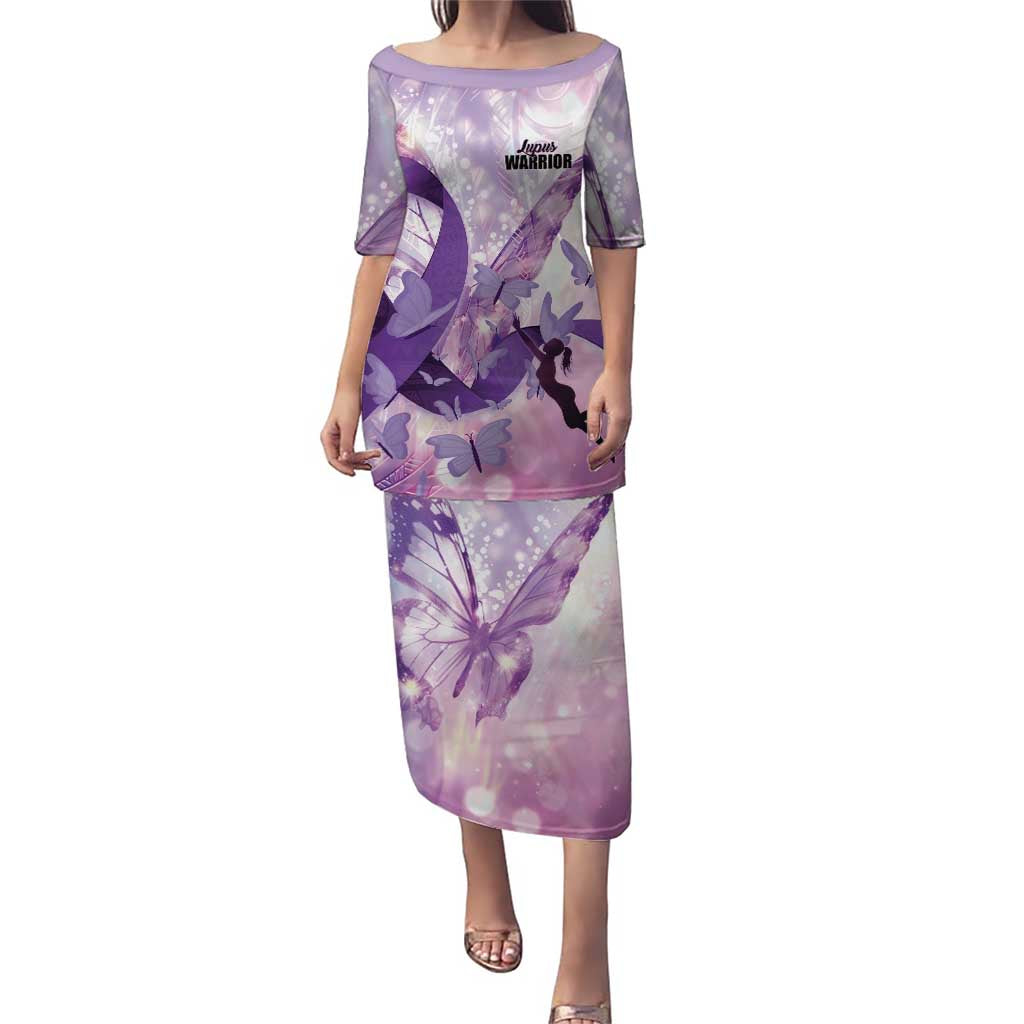 Personalized Polynesian Lupus Awareness Family Matching Puletasi and Hawaiian Shirt Butterfly Hologram Lupus Warrior