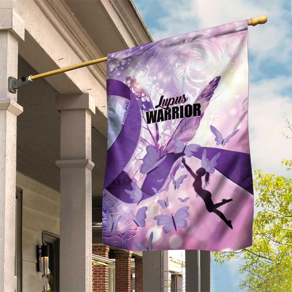 Polynesian Lupus Awareness Garden Flag Butterfly Hologram Lupus Warrior