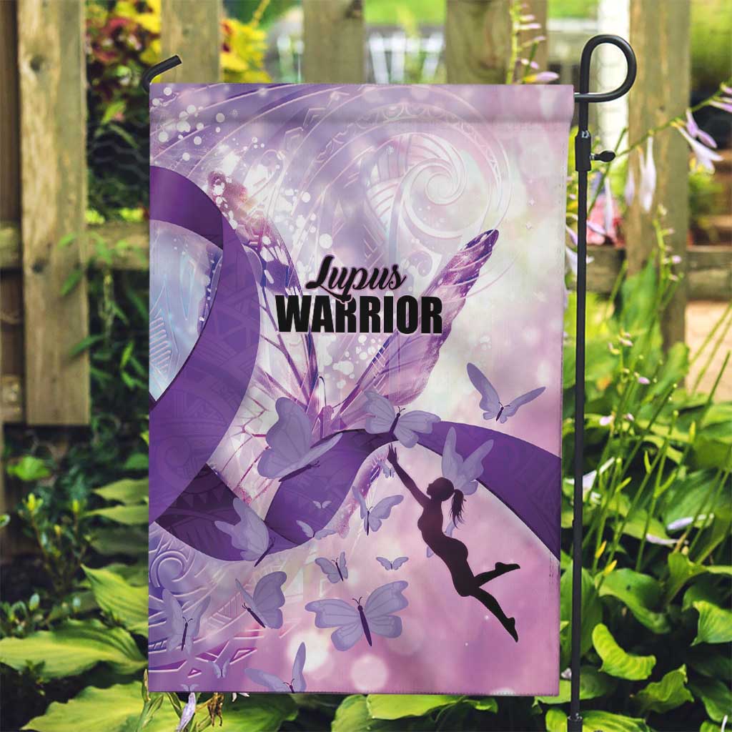 Polynesian Lupus Awareness Garden Flag Butterfly Hologram Lupus Warrior